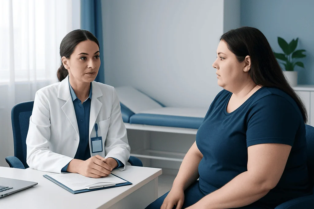 Doctor consulting with a patient in a medical office setting.