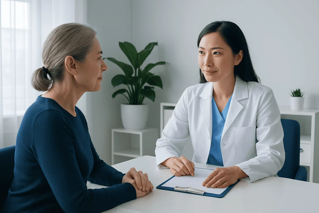 Doctor consulting with a patient in a modern clinic setting.