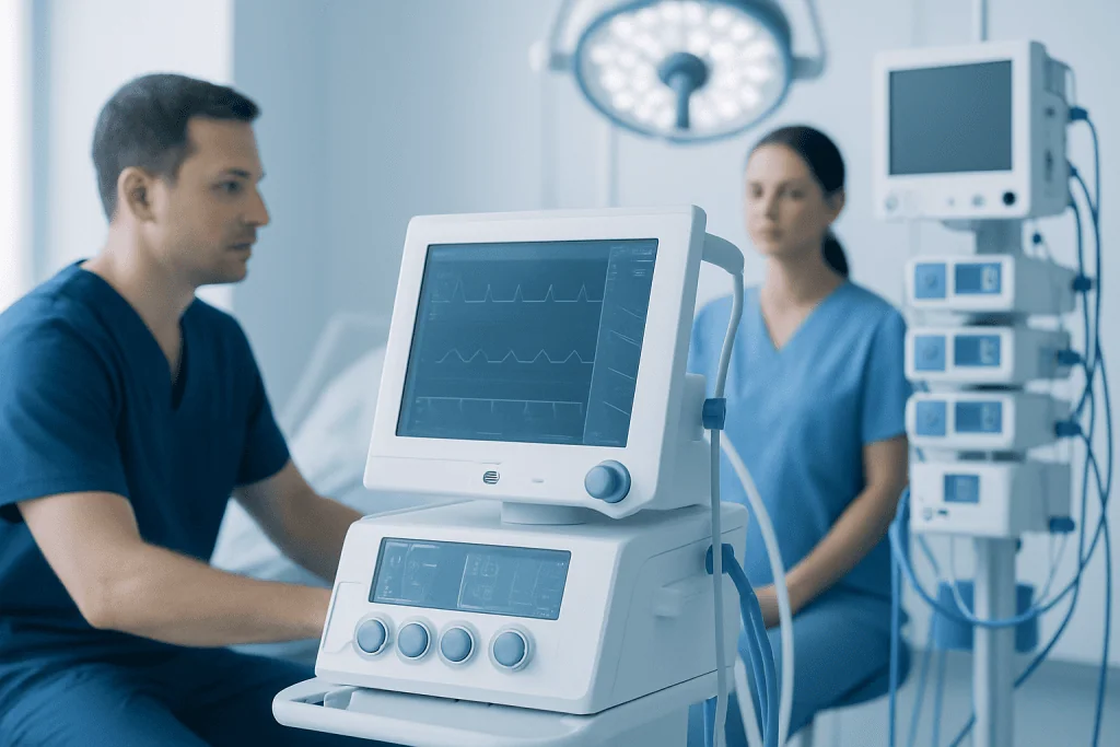 Medical professionals monitoring patient vital signs in a hospital setting.
