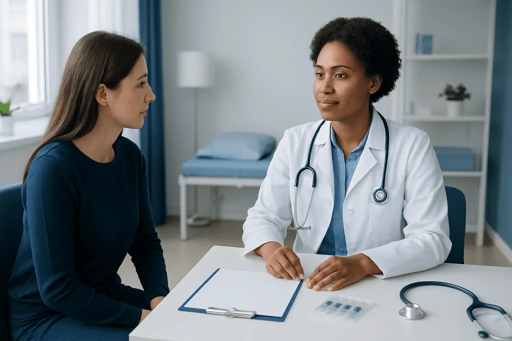 Doctor consulting with a patient in a medical office setting.
