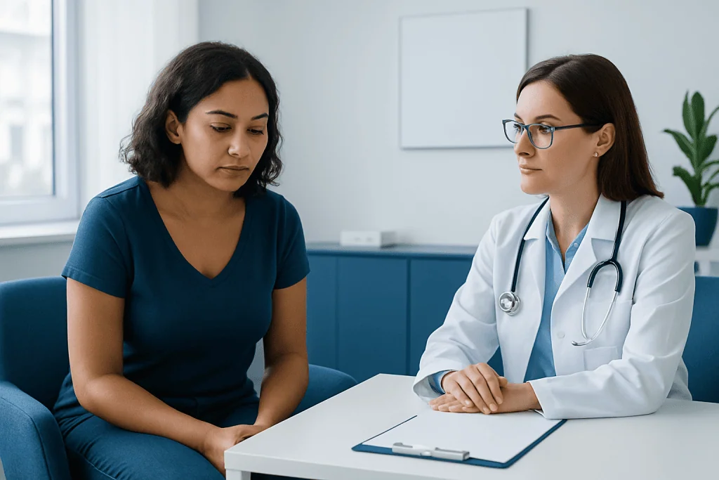 Doctor consulting with a patient in a medical office setting.