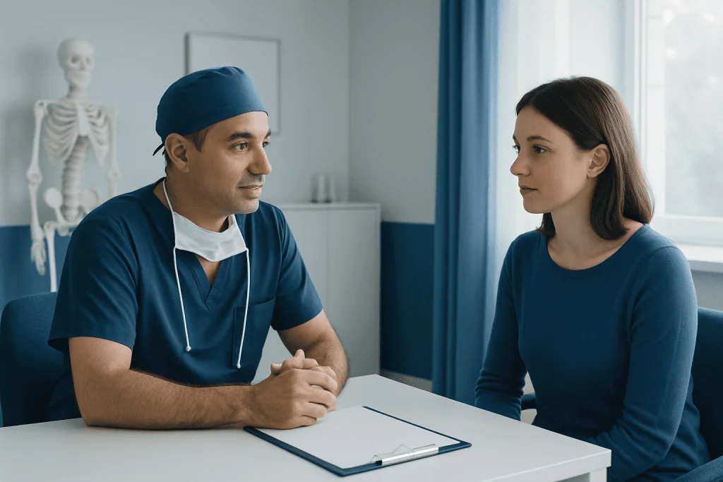 Doctor consulting with a female patient in a medical office.