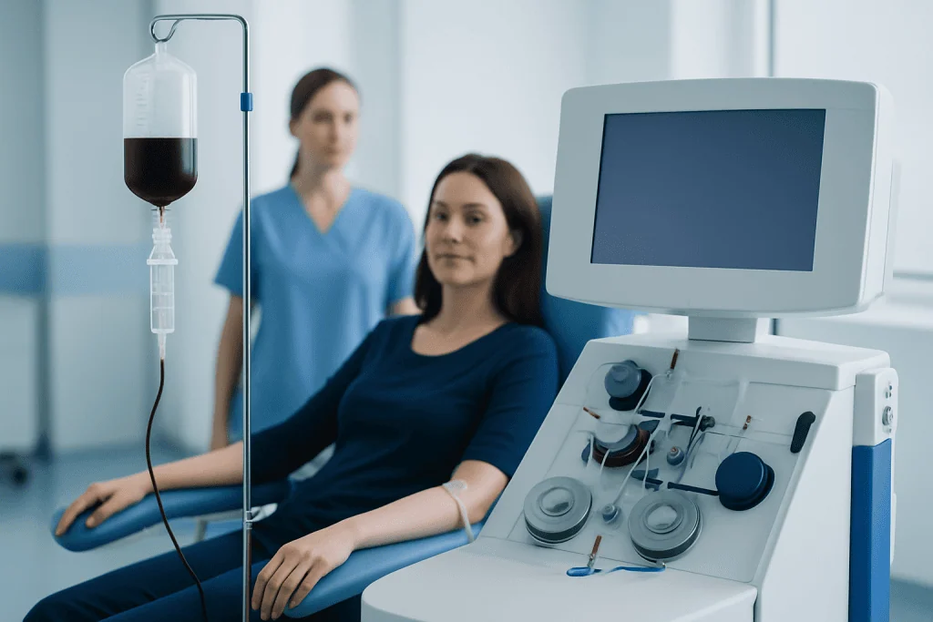 Patient receiving dialysis treatment at Acibadem Hospital.