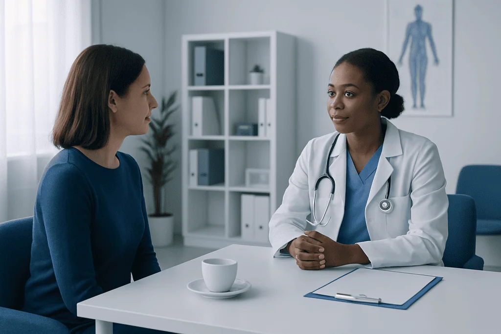 Doctor consulting with a patient in a medical office setting.