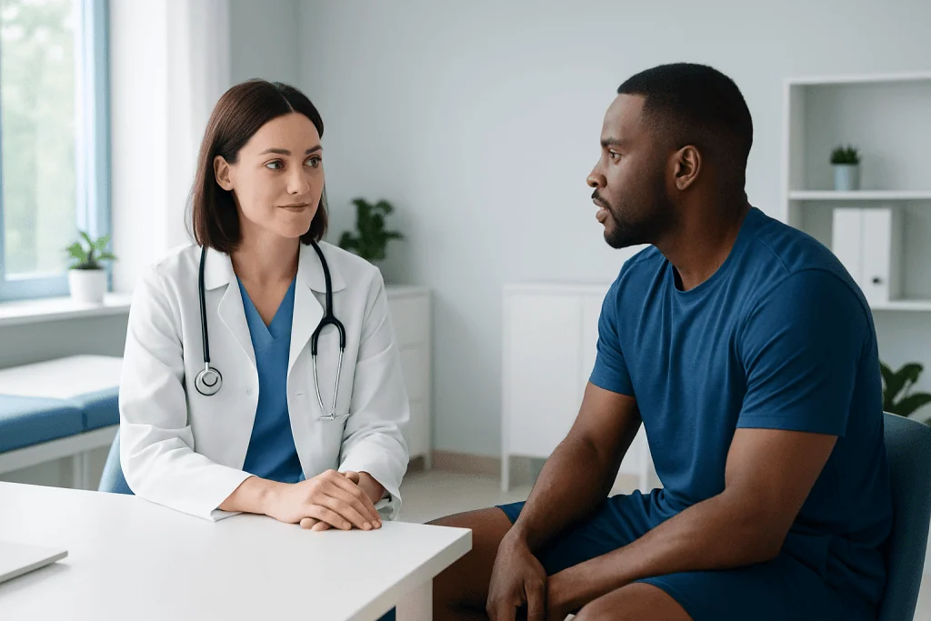 Doctor consulting with a patient in a medical office.