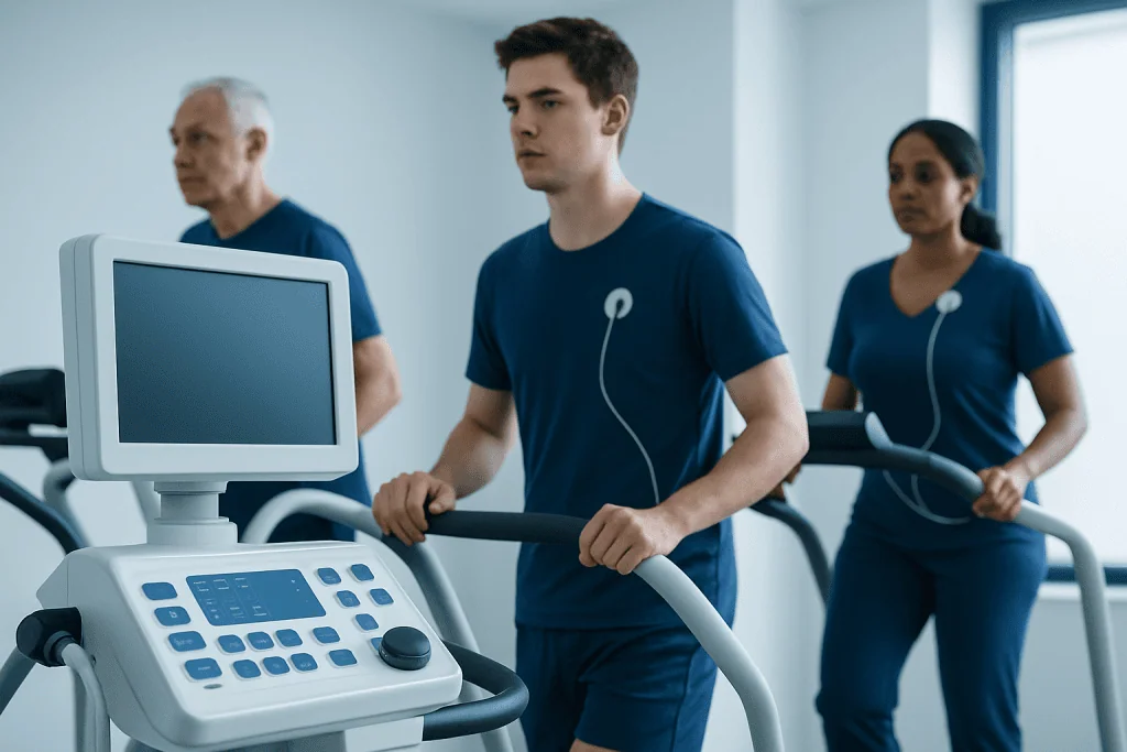 Patients undergoing treadmill stress test at Acibadem Hospital.