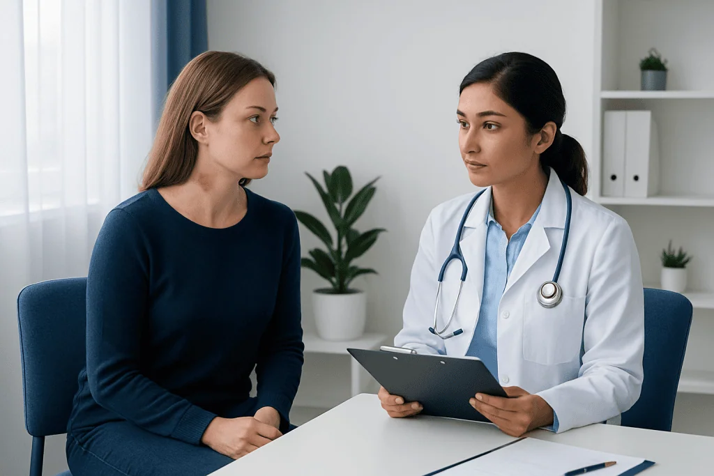 Doctor consulting with a patient in a medical office setting.
