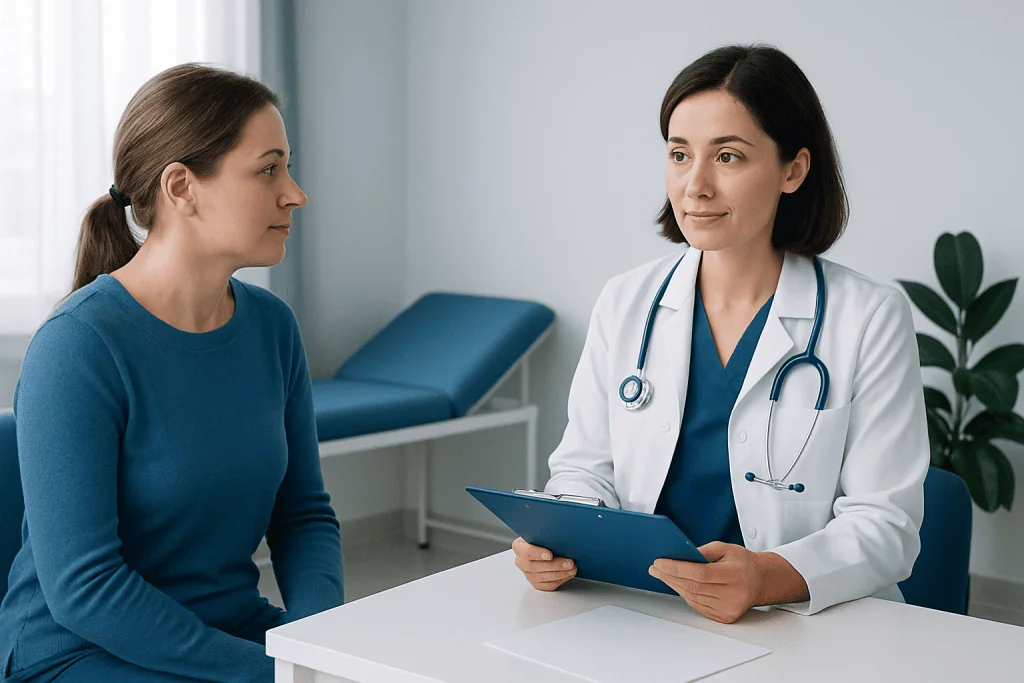 Doctor consulting with a patient in a medical office.