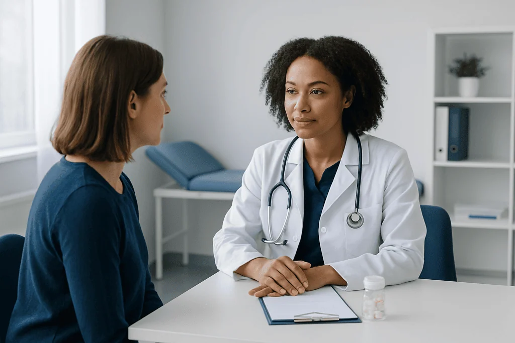 Doctor consulting with a patient in a medical office setting.