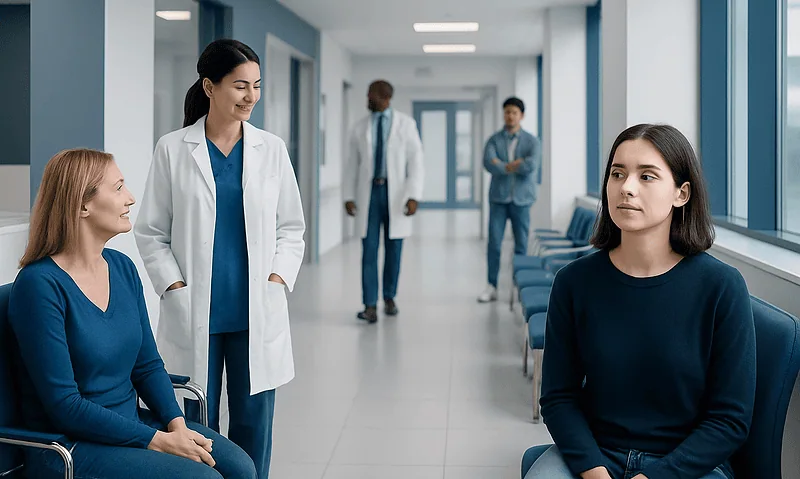 Medical consultation with patients at Acibadem Hospital group.