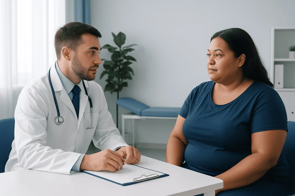 Doctor consulting with a patient in a medical office setting.