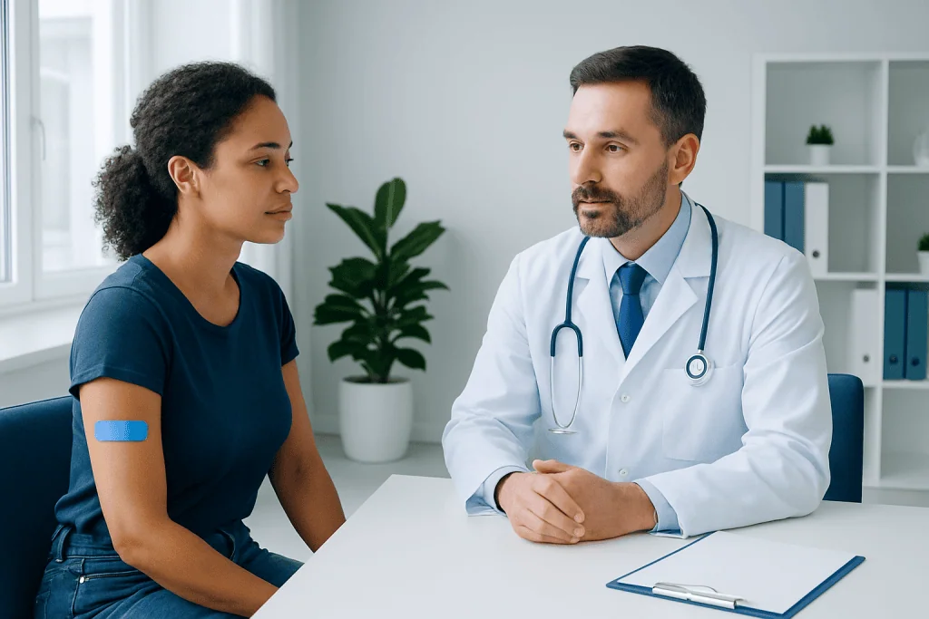 Doctor consulting with a patient in a modern clinic setting.