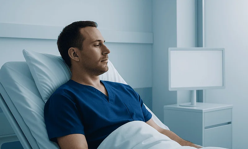 Viral Rash Explained: Common Triggers and Red Flags 9 Patient resting in hospital bed with medical monitor nearby.