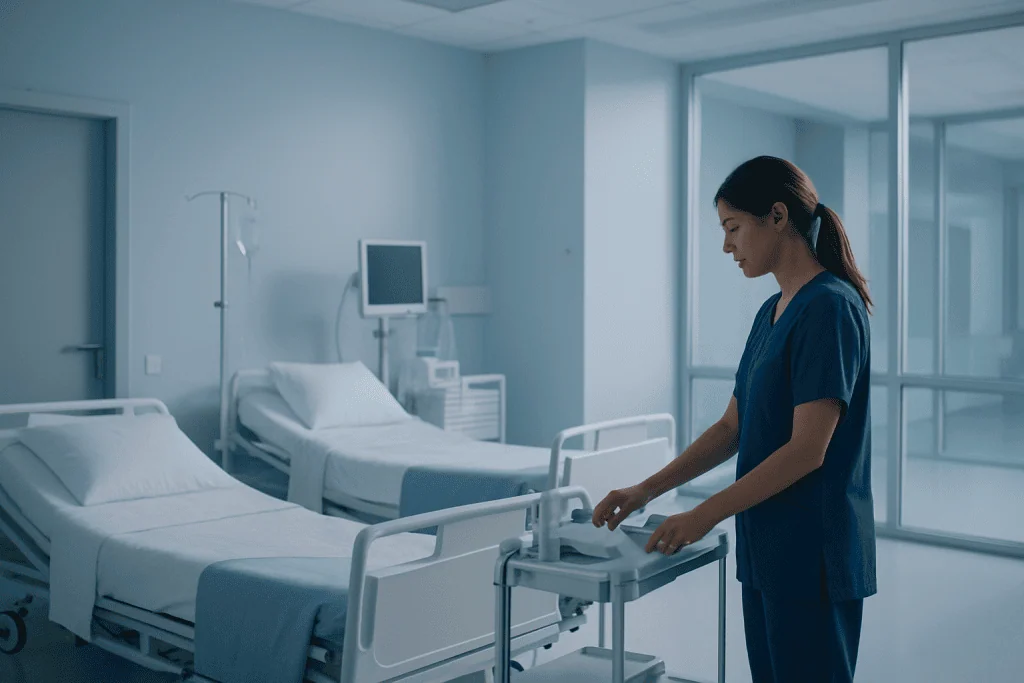 Vomiting in Children: Common Causes and Warning Signs of Dehydration 1 Nurse preparing hospital bed in a modern medical room.