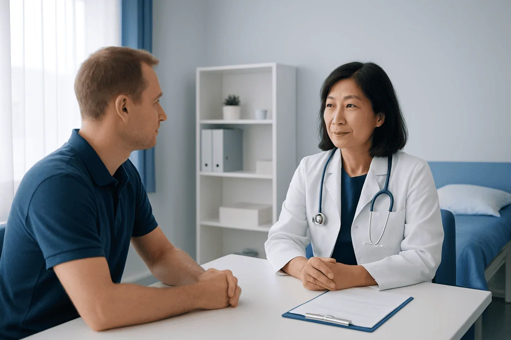 Doctor consulting patient in a medical office at Acibadem Hospitals Group.