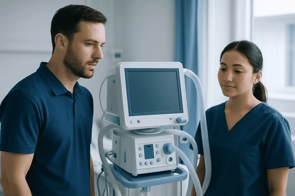Medical professionals operating ultrasound equipment in a hospital setting.