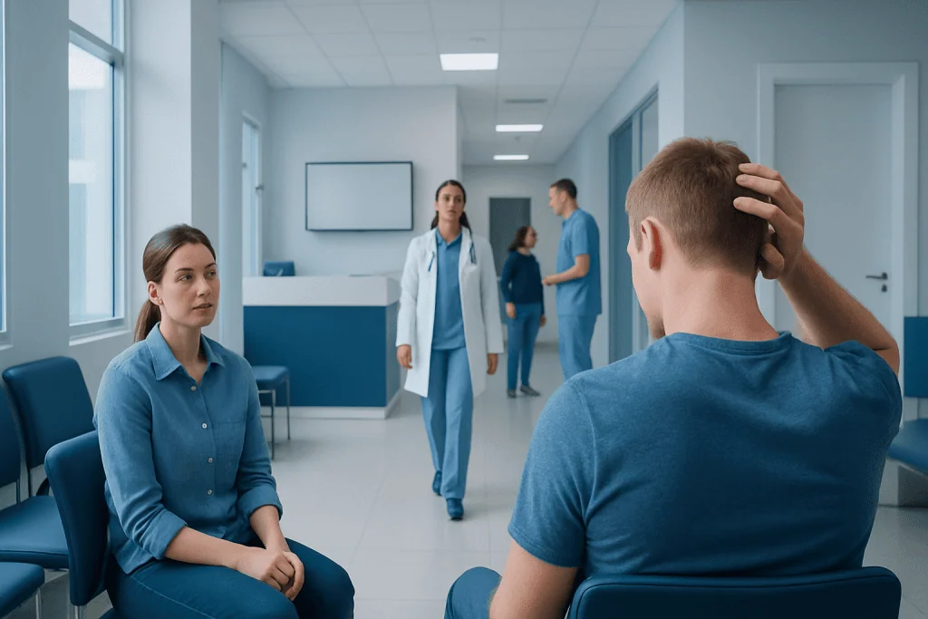 Bump on Back of Head — Explained by Medical Evidence, Not Myths 1 Patient consultation in a hospital corridor with medical staff and visitors.