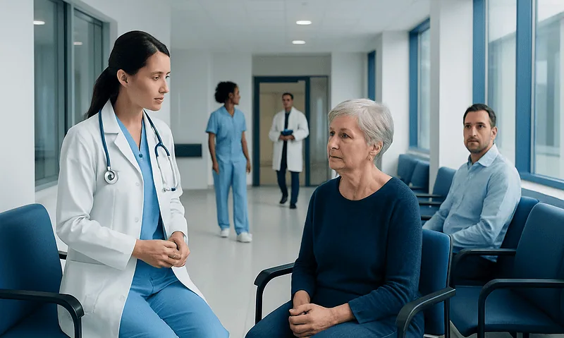 BUN Blood Test: What Your Results Mean and When to Act 17 Doctor consulting elderly woman in hospital corridor with medical staff in background.