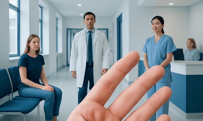 Medical consultation with healthcare professionals in a hospital setting.