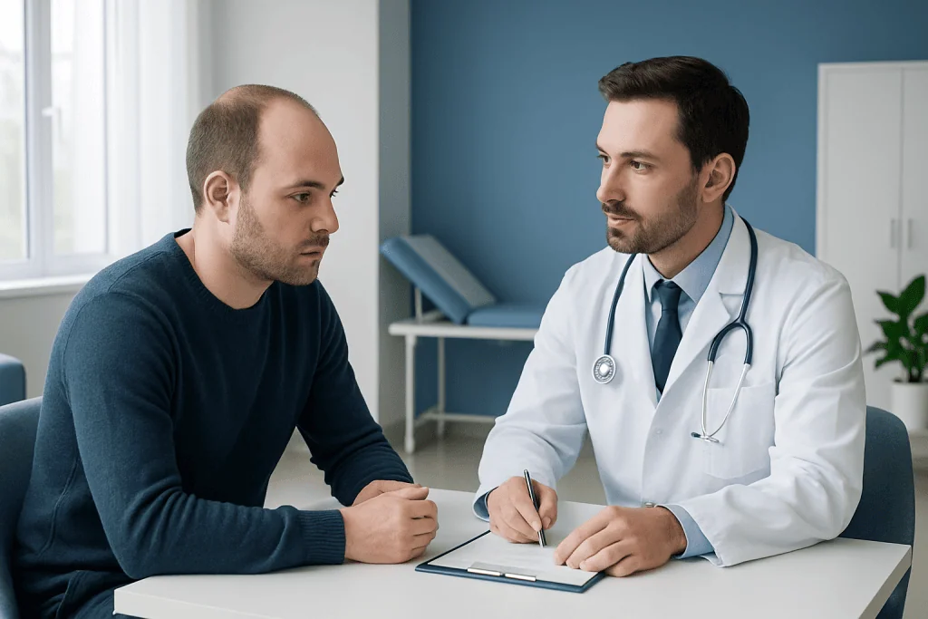 Doctor consulting with patient in a medical office.