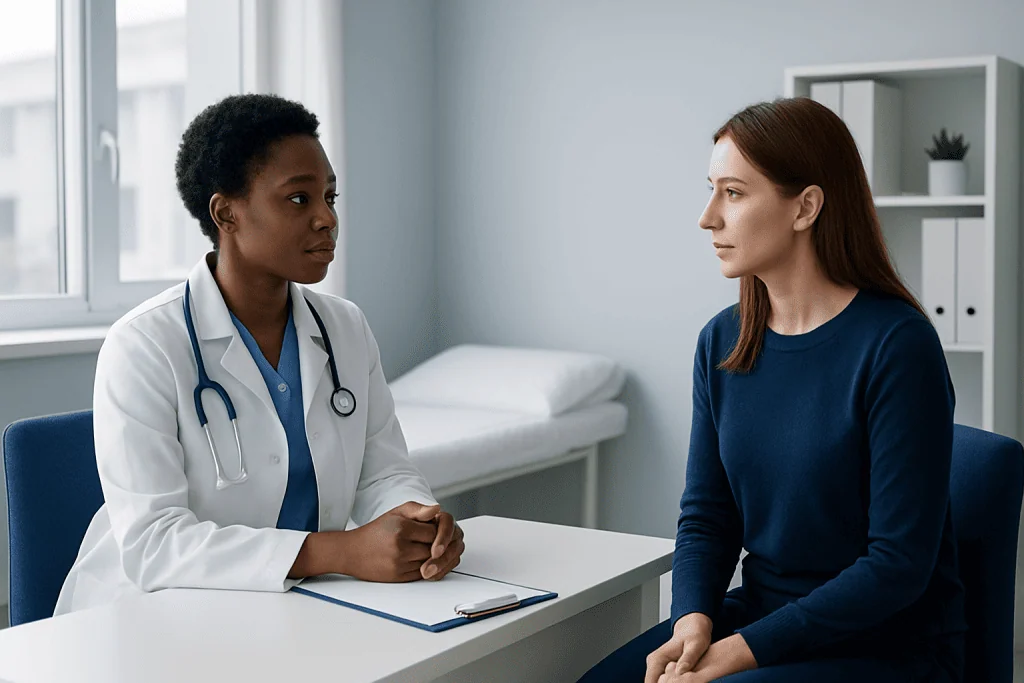 Doctor consulting with a patient in a medical office at Acibadem Hospitals Group.