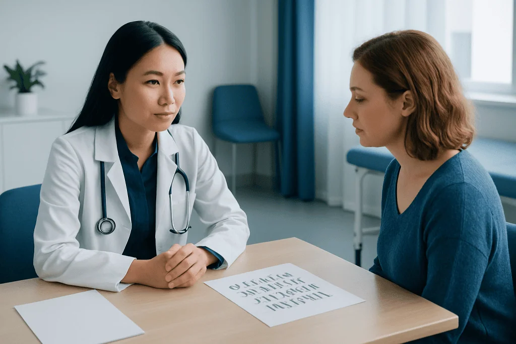 Doctor consulting with a patient in a medical office setting.