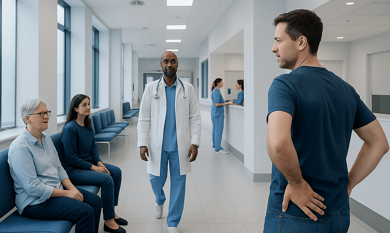 Medical consultation at Acibadem Hospital with doctor and patients.