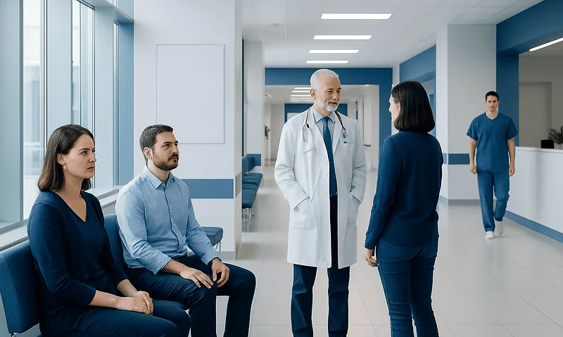 Medical consultation at Acibadem Hospital with doctor and patients.