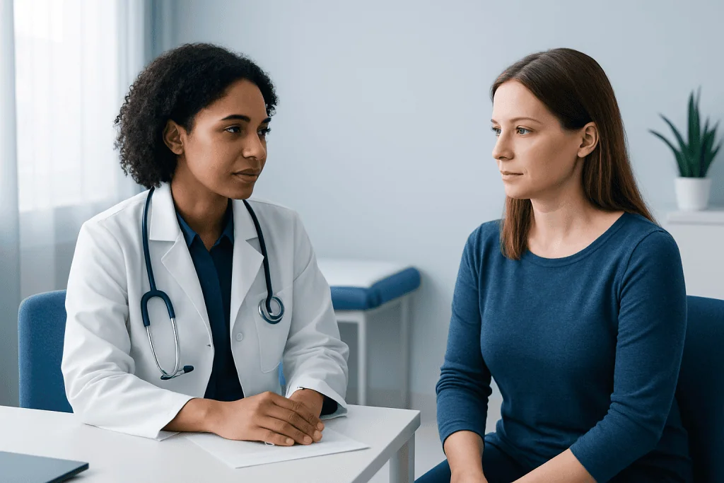 Doctor consulting with a patient in a medical office setting.