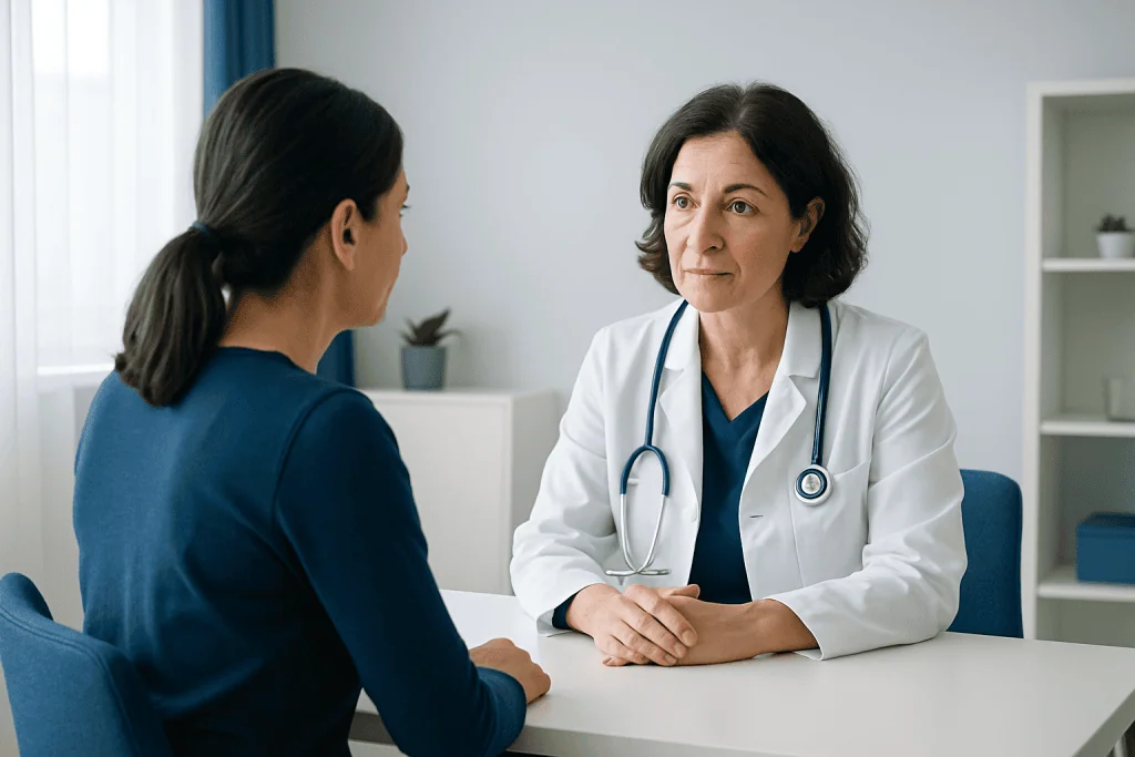 Doctor consulting with a patient in a medical office setting.