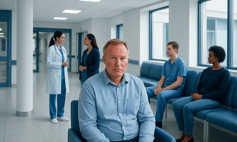 Patient waiting in hospital corridor at Acibadem Hospitals Group.