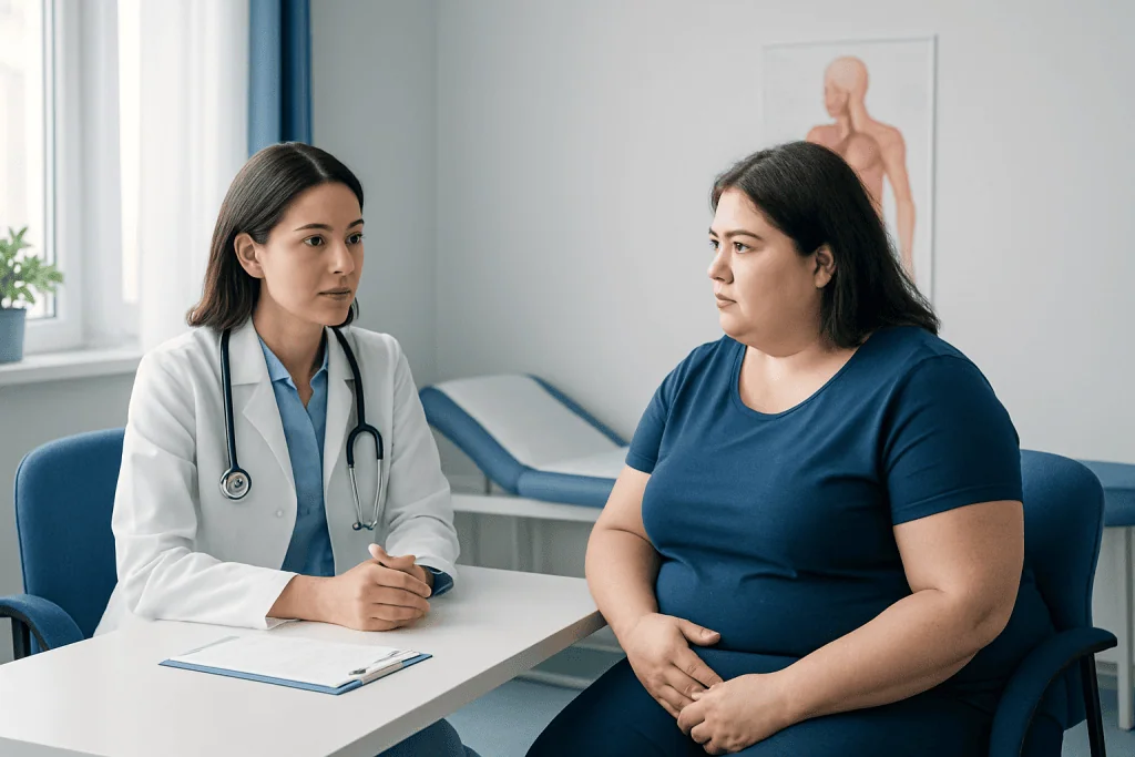Doctor consulting with a patient in a medical office setting.