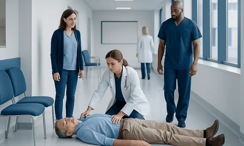 Seizure: An Evidence-Based Guide for Patients 8 Medical team attending to a patient on the hospital corridor floor.