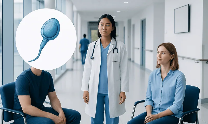Medical consultation about sperm health in a hospital setting.