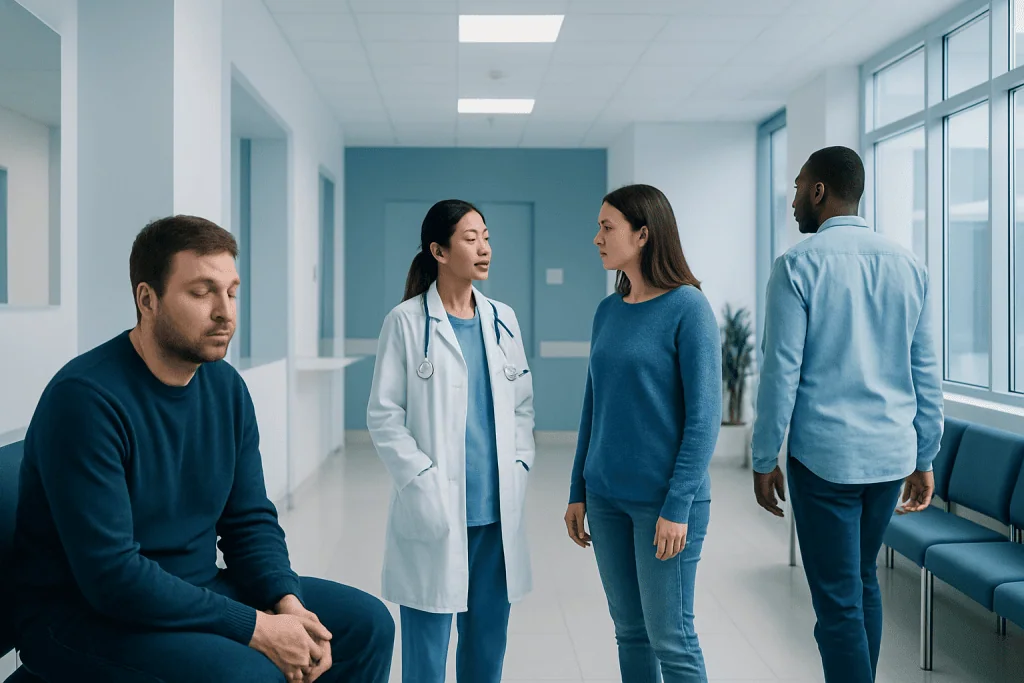 Typical Cold — Explained by Medical Evidence, Not Myths 1 Medical consultation in a hospital corridor with doctor and patients.