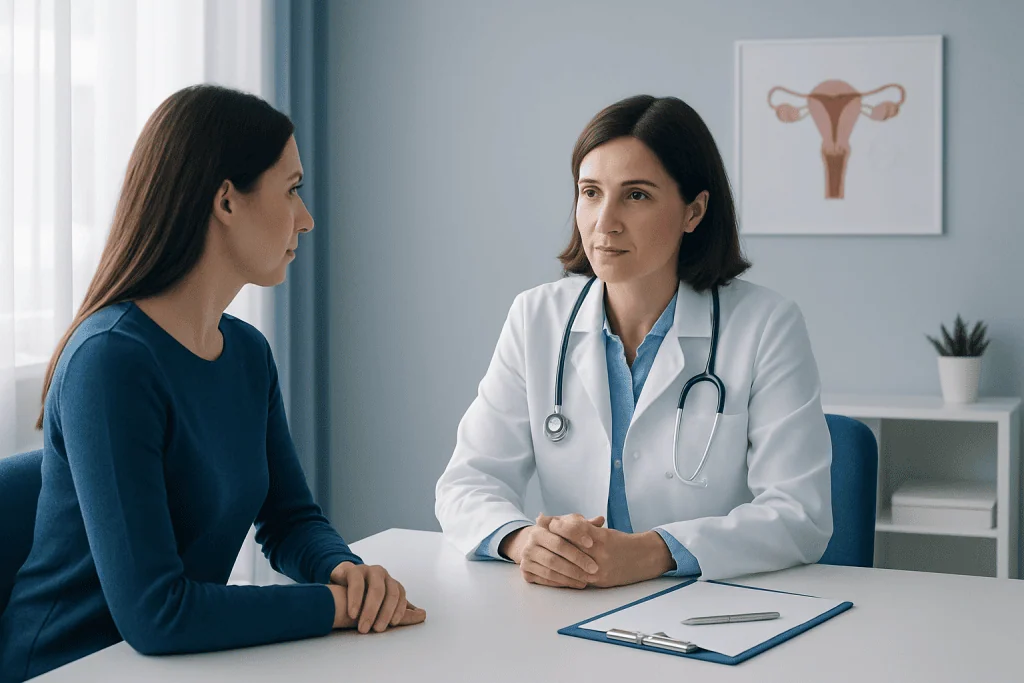 Doctor consulting with a patient in a medical office setting.
