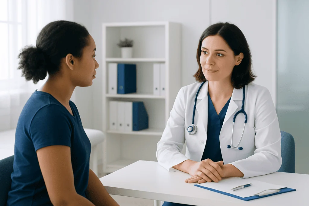 Doctor consulting with a patient in a medical office at Acibadem Hospitals Group.