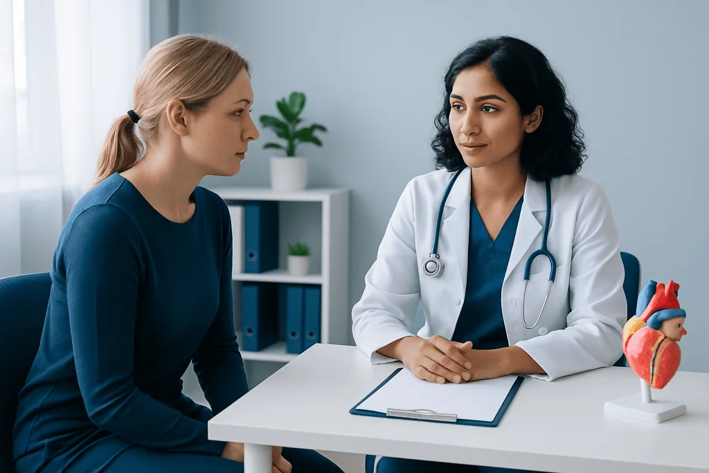 Doctor consulting with a patient in a medical office setting.