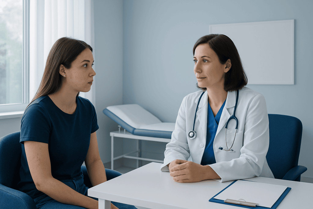 Doctor consulting with a patient in a medical office setting.