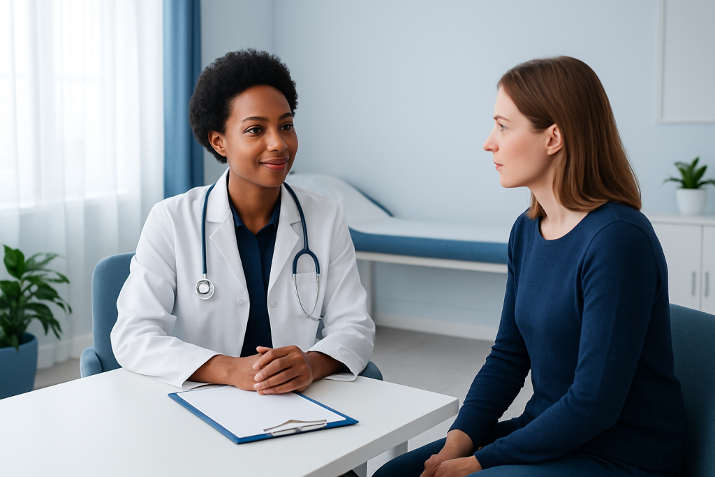 Doctor consulting with a patient in a medical office at Acibadem Hospitals Group.