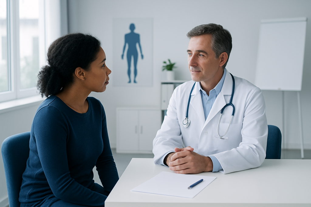 Doctor consulting with a patient in a medical office setting.