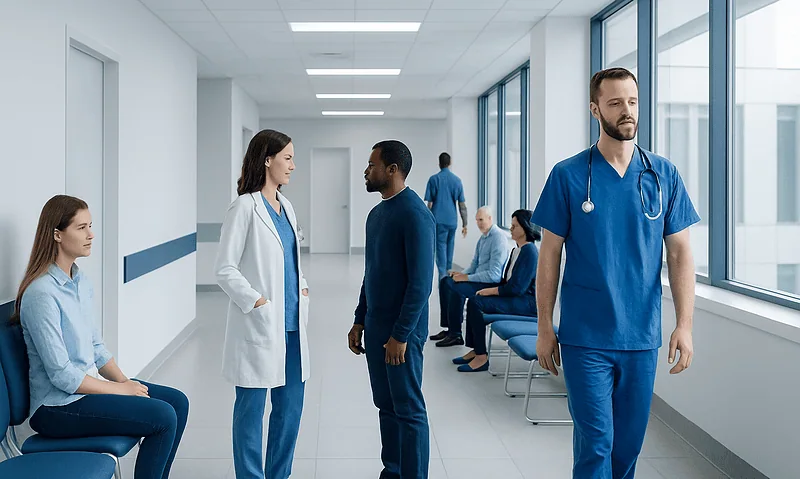 Ag1 Reviews — Explained by Medical Evidence, Not Myths 4 Healthcare professionals and patients in a hospital corridor at Acibadem Hospitals Group.