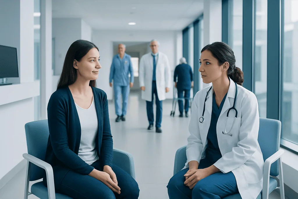 Anteverted Uterus Explained: Causes, Management, and When to See a Doctor 1 Doctor consulting a patient in a modern hospital corridor.