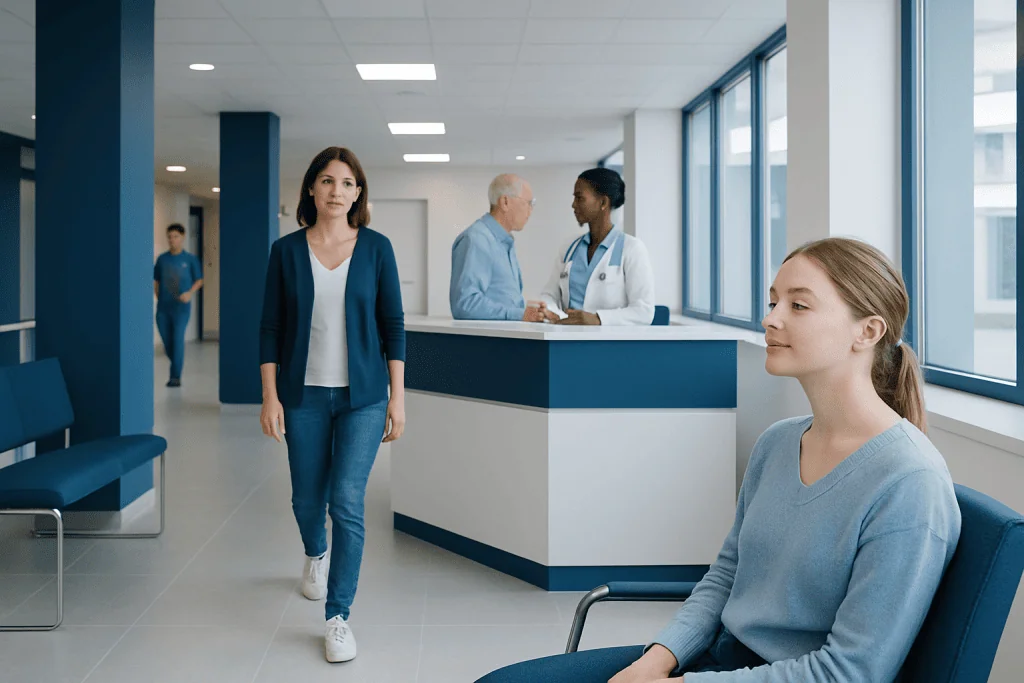 Upturned Nose — Explained by Medical Evidence, Not Myths 1 Hospital waiting area with patients and staff at Acibadem Hospitals Group.