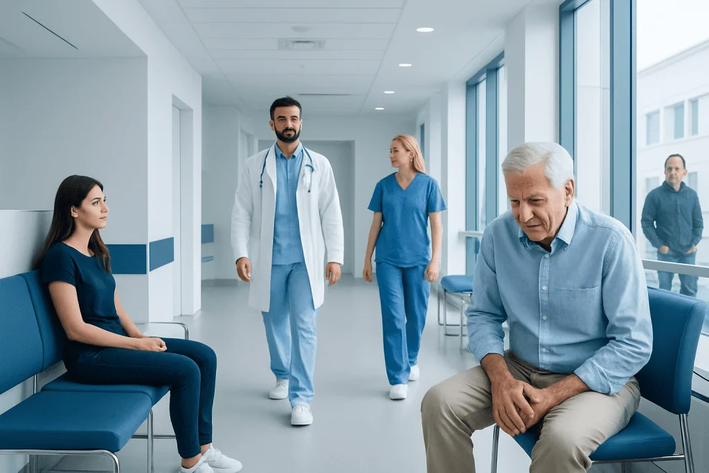 Arthropathy: Diagnosis, Outlook, and Modern Treatment Approaches 1 Medical consultation in hospital corridor with doctor and elderly patient.