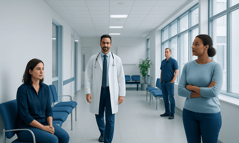 Bruxism — Explained by Medical Evidence, Not Myths 11 Medical professionals and patient in a hospital corridor.