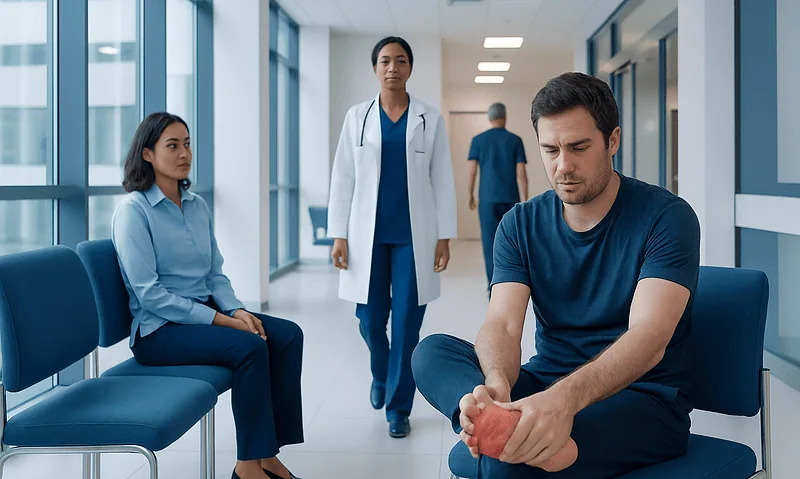 Patient with foot pain consulting at Acibadem Hospital.