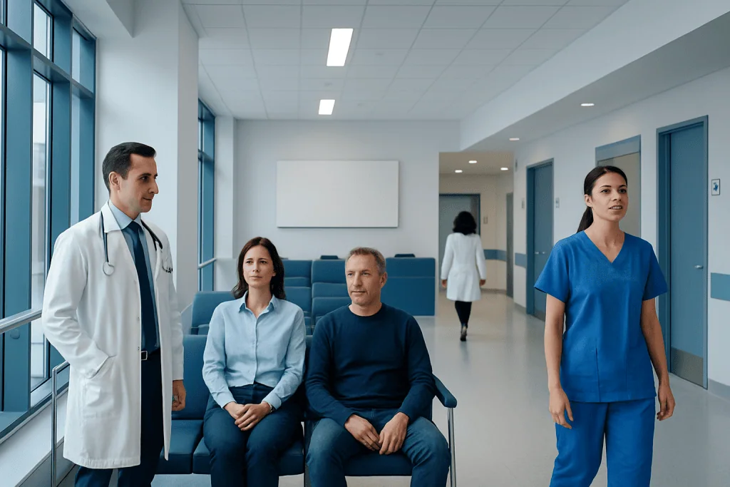 Cabergoline: A Complete Medical Overview 1 Medical consultation in a hospital corridor with healthcare professionals and patient.