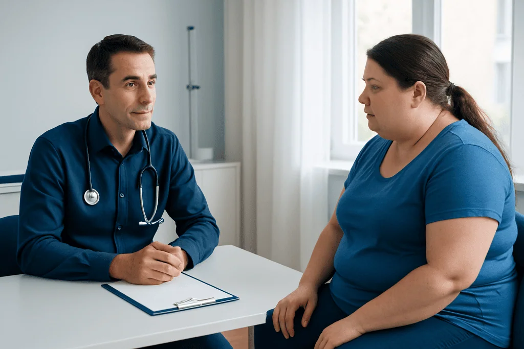 Doctor consulting with a patient in a medical office setting.