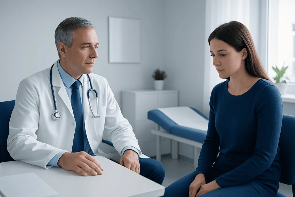 Doctor consulting with a patient in a medical office setting.
